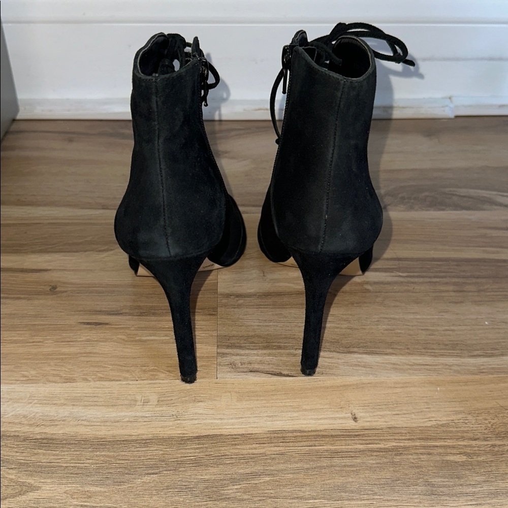 Lord & Taylor Black Lace-Up Peep Toe Ankle Boots - Picture 2 of 4